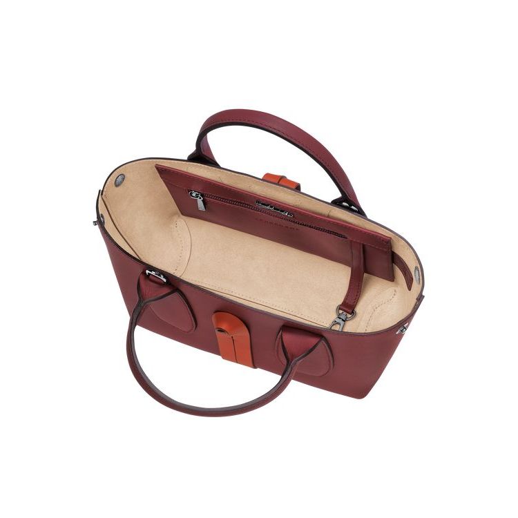 Sac À Main Longchamp S Cuir Bordeaux Orange | 13596-WLSF