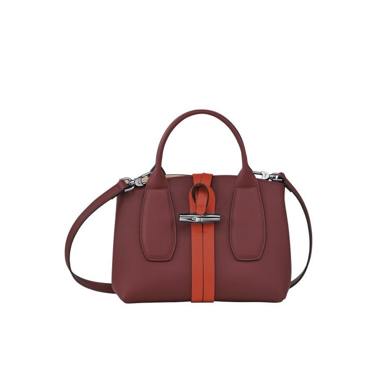 Sac À Main Longchamp S Cuir Bordeaux Orange | 13596-WLSF