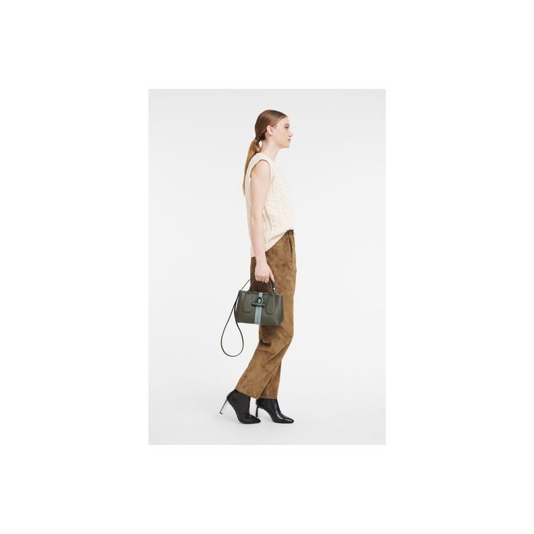 Sac À Main Longchamp S Cuir Kaki Grise Vert | 82563-RFBP