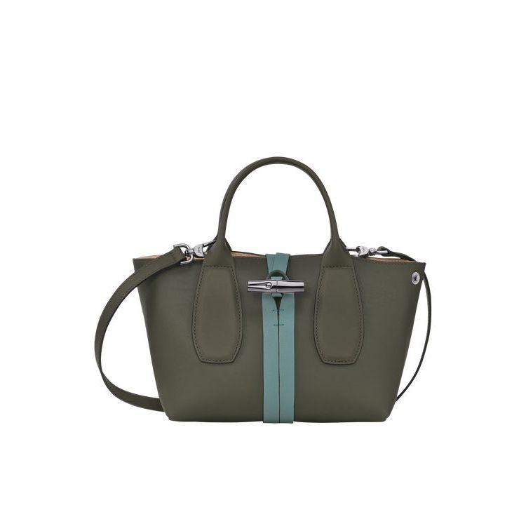 Sac À Main Longchamp S Cuir Kaki Grise Vert | 82563-RFBP