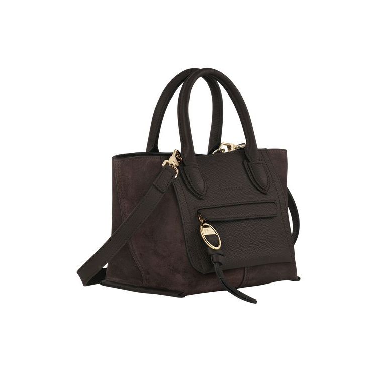 Sac À Main Longchamp S Ebony Cuir Cafe | 40872-LWTC