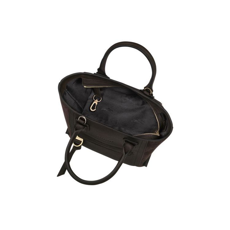 Sac À Main Longchamp S Ebony Cuir Cafe | 40872-LWTC