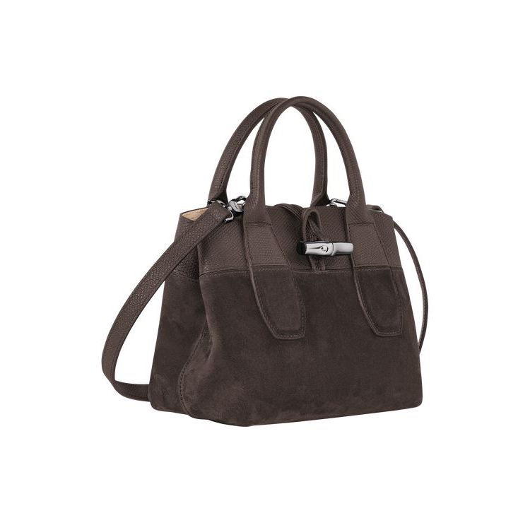 Sac À Main Longchamp S Ebony Cuir Cafe | 45087-LTQK