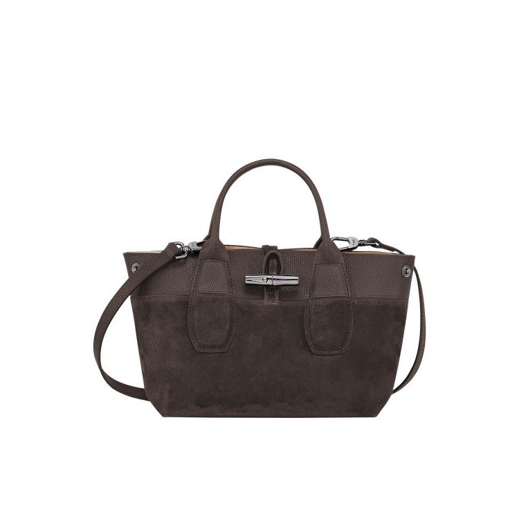 Sac À Main Longchamp S Ebony Cuir Cafe | 45087-LTQK