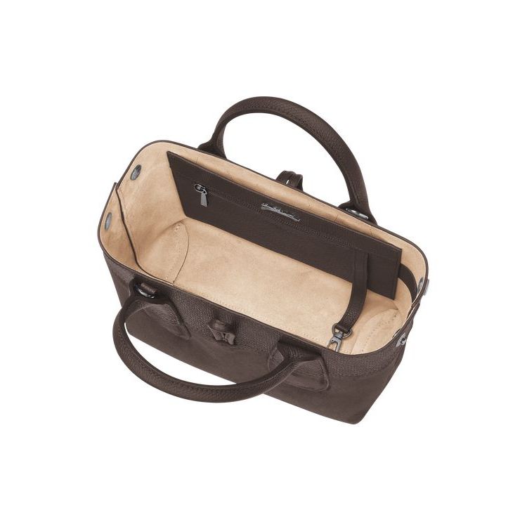 Sac À Main Longchamp S Ebony Cuir Cafe | 45087-LTQK