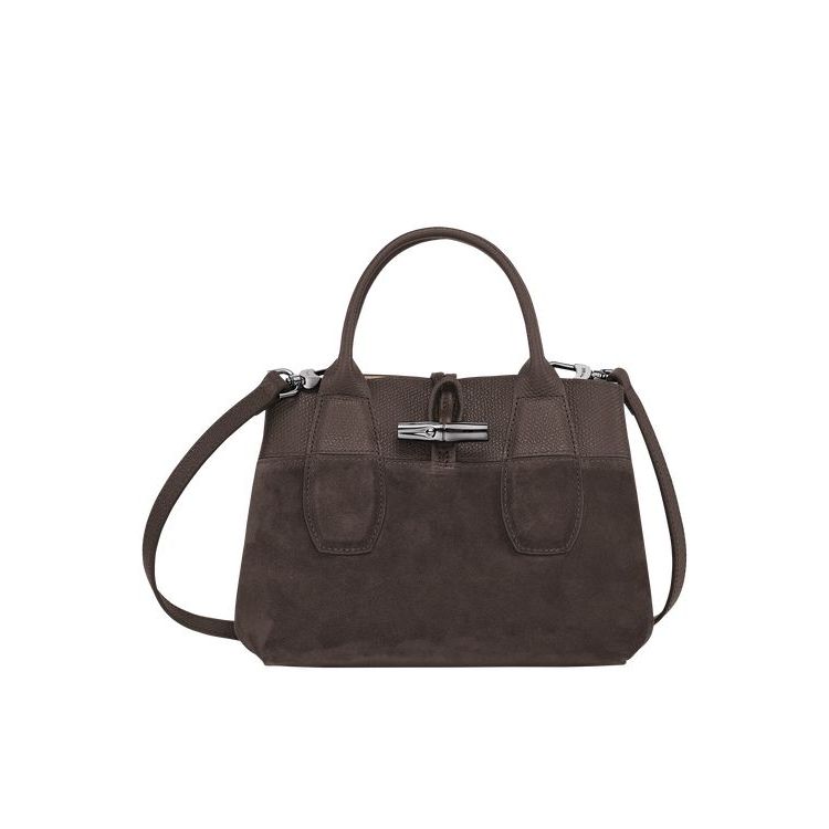 Sac À Main Longchamp S Ebony Cuir Cafe | 45087-LTQK