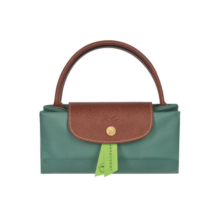 Sac À Main Longchamp S Recycled canvas Grise Vert | 37214-ILOC