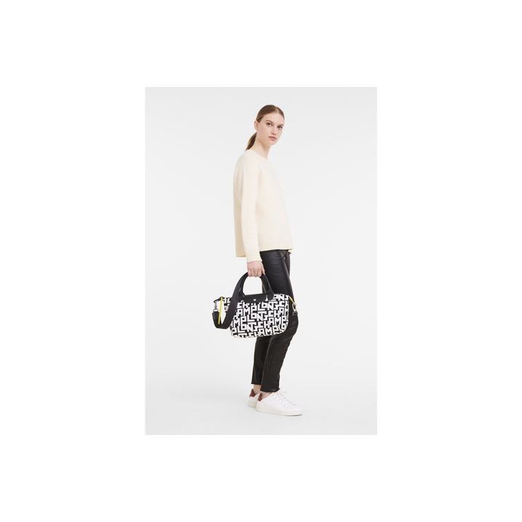 Sac À Main Longchamp S Tela Noir Blanche | 04368-XHDP