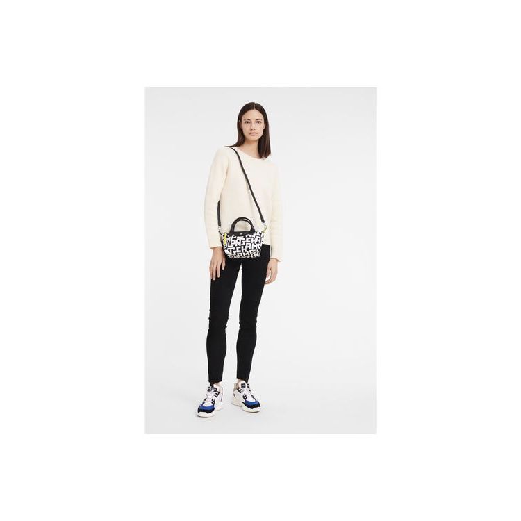 Sac À Main Longchamp Xs Tela Noir Blanche | 53718-LZQH