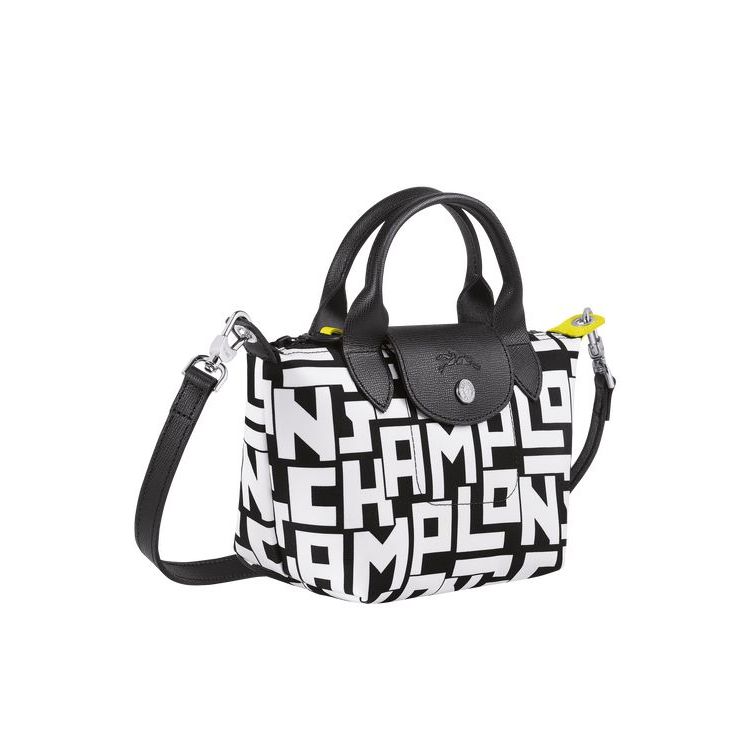 Sac À Main Longchamp Xs Tela Noir Blanche | 53718-LZQH