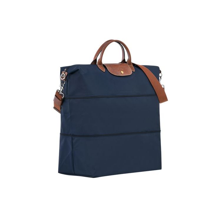 Sacs De Voyage Longchamp Expandable Recycled canvas Bleu Marine | 64578-PEFK