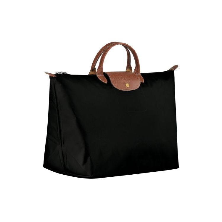 Sacs De Voyage Longchamp L Recycled canvas Noir | 04786-QBYR