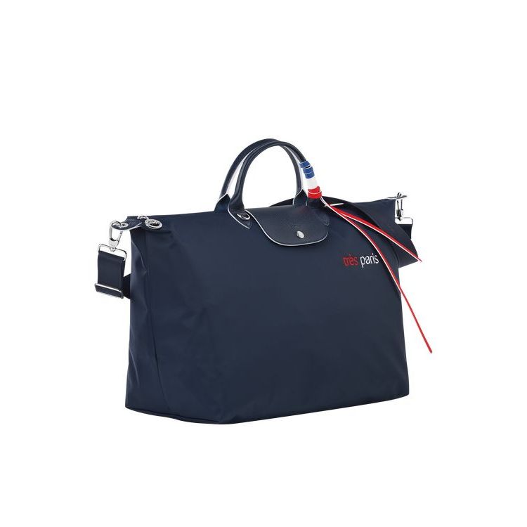 Sacs De Voyage Longchamp L Recycled canvas Bleu Marine | 14652-JSXZ