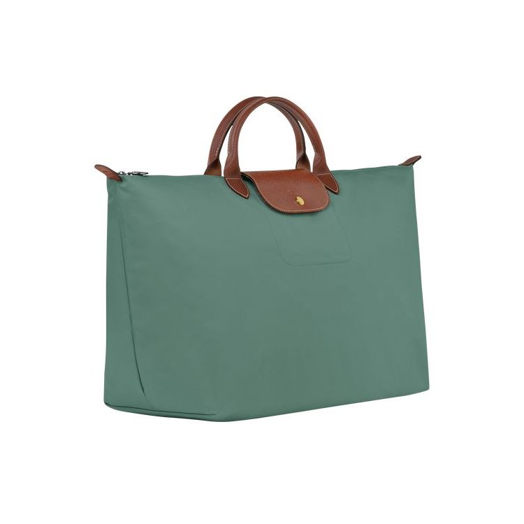 Sacs De Voyage Longchamp L Recycled canvas Grise Vert | 74198-RVMZ