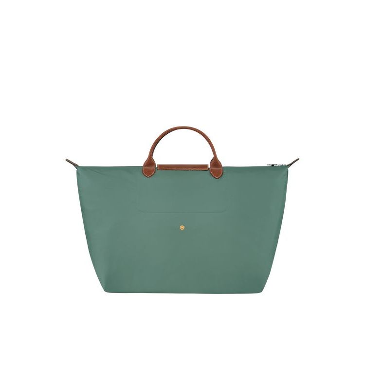 Sacs De Voyage Longchamp L Recycled canvas Grise Vert | 74198-RVMZ