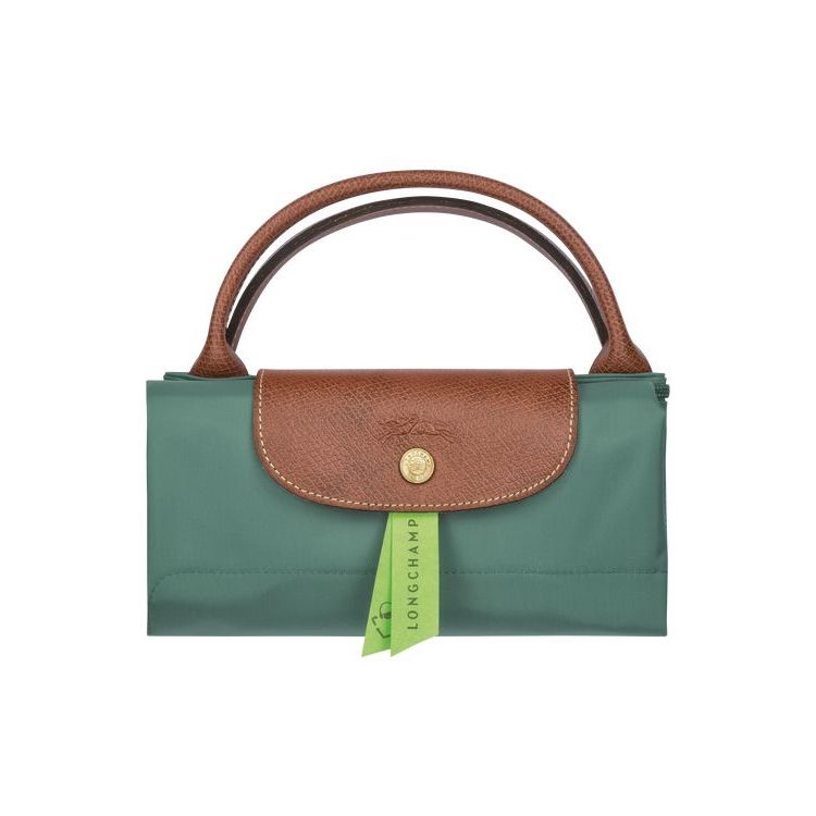 Sacs De Voyage Longchamp L Recycled canvas Grise Vert | 74198-RVMZ