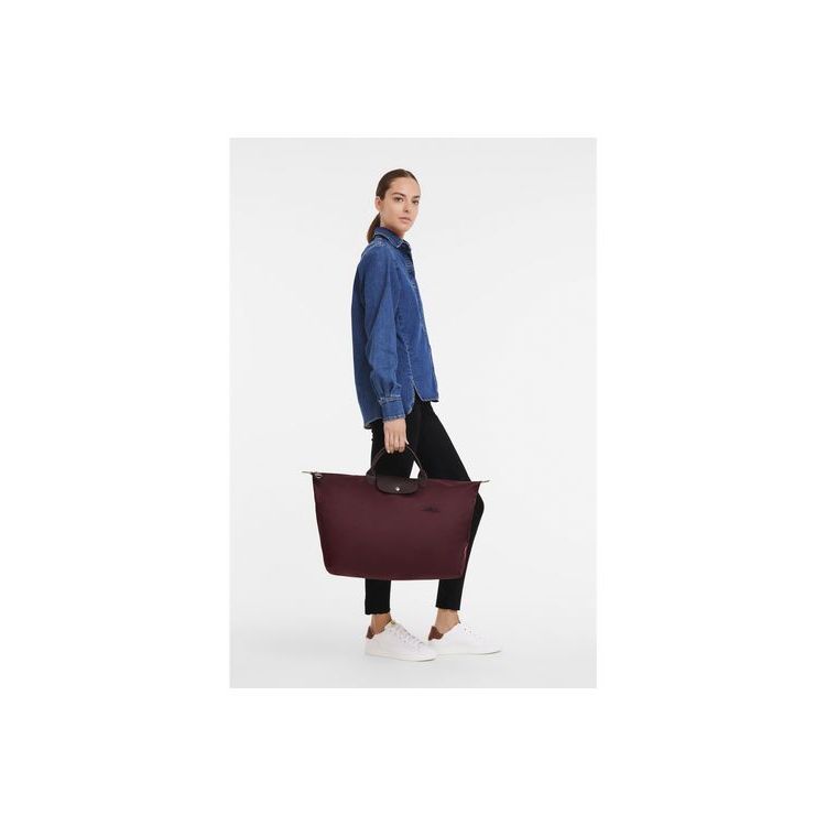 Sacs De Voyage Longchamp L Recycled canvas Bordeaux | 90368-HBFQ