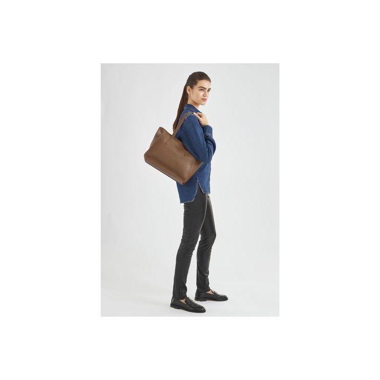 Sacs À Bandoulière Longchamp Caramel Cuir Marron | 42697-PLNJ