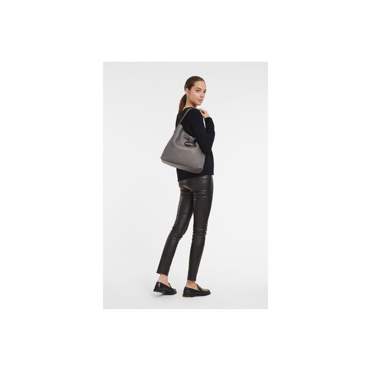 Sacs À Bandoulière Longchamp Hobo Cuir Grise | 47108-HRXO