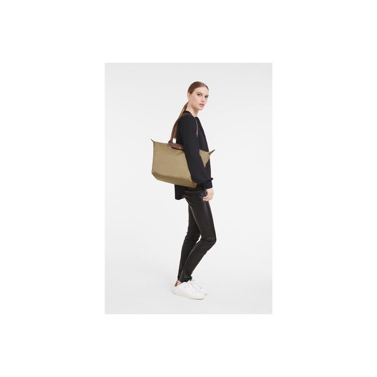 Sacs À Bandoulière Longchamp L Desert Recycled canvas Kaki | 14976-QARB