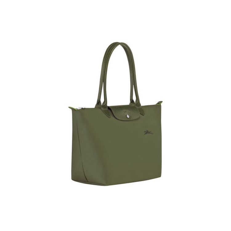 Sacs À Bandoulière Longchamp L Forest Recycled canvas Vert | 76054-OTID