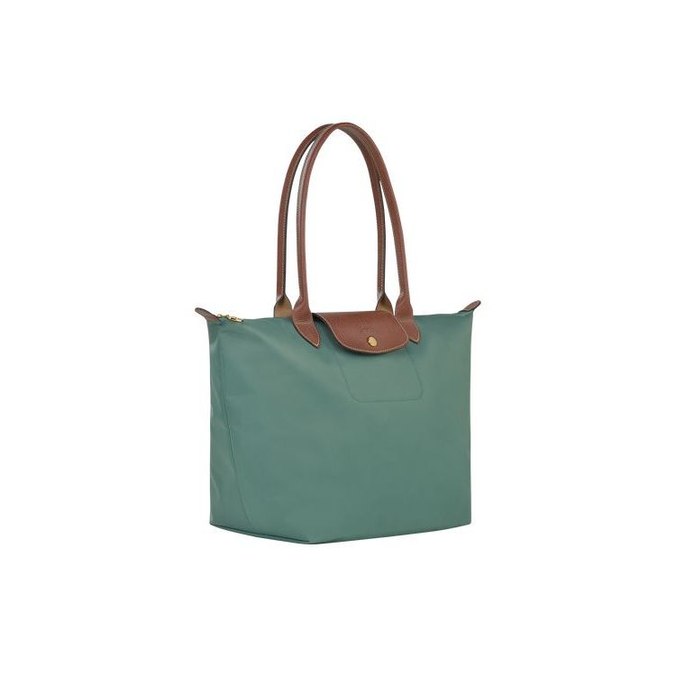 Sacs À Bandoulière Longchamp L Recycled canvas Grise Vert | 01453-NRWJ