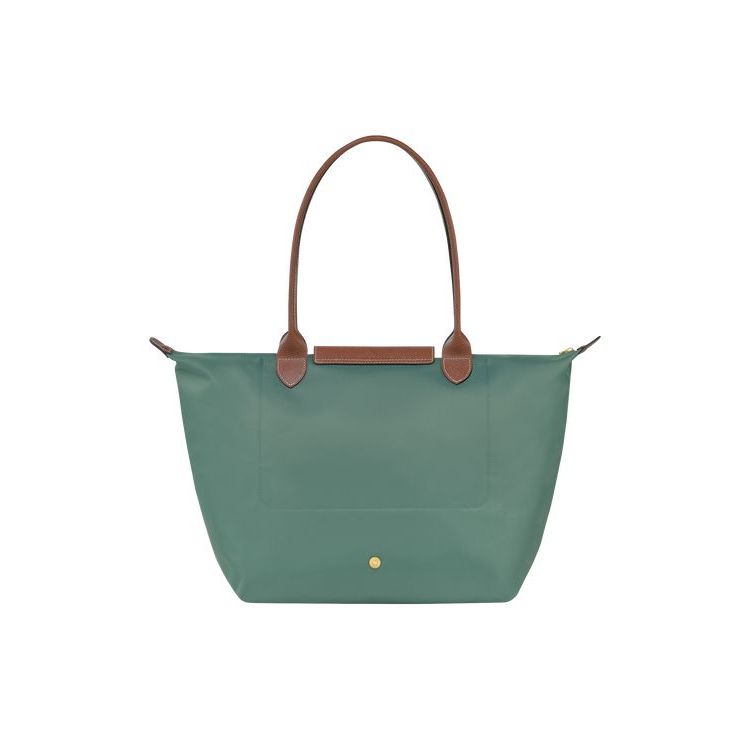 Sacs À Bandoulière Longchamp L Recycled canvas Grise Vert | 01453-NRWJ