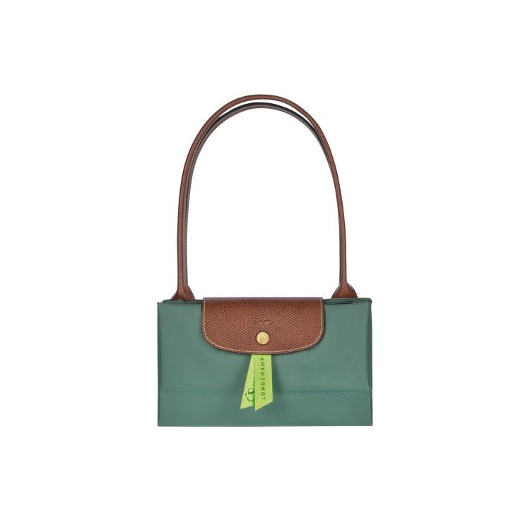 Sacs À Bandoulière Longchamp L Recycled canvas Grise Vert | 01453-NRWJ