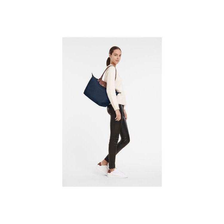 Sacs À Bandoulière Longchamp L Recycled canvas Bleu Marine | 89632-VSGC