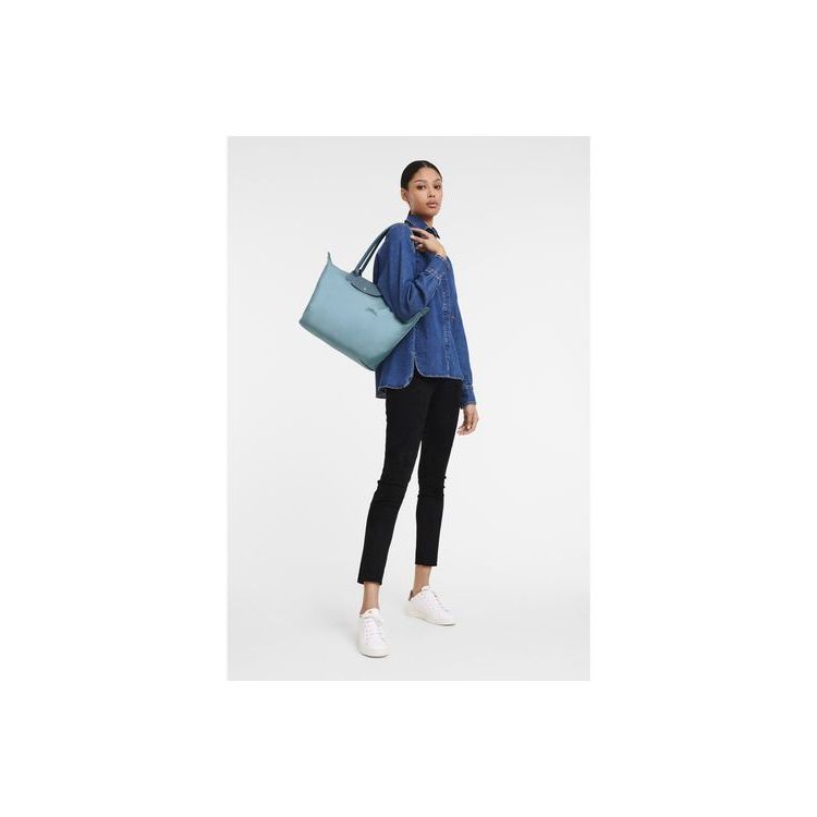 Sacs À Bandoulière Longchamp L Thunderstorm Recycled canvas Bleu | 59732-DGOI