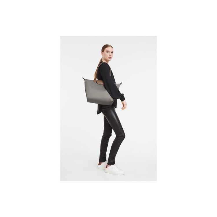 Sacs À Bandoulière Longchamp L Turtledove Recycled canvas Grise | 92045-HXOD