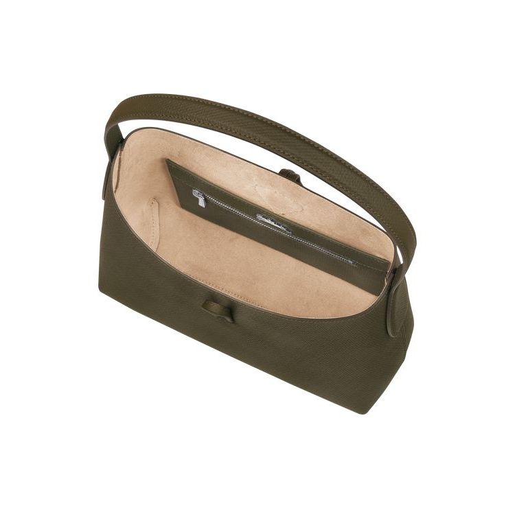 Sacs À Bandoulière Longchamp M Cuir Kaki | 54638-JUNS