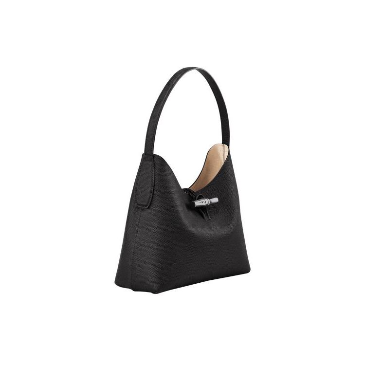 Sacs À Bandoulière Longchamp M Cuir Noir | 81742-JDWO