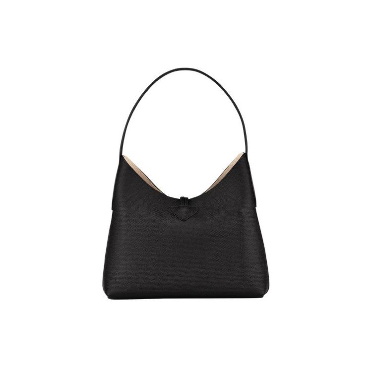 Sacs À Bandoulière Longchamp M Cuir Noir | 81742-JDWO