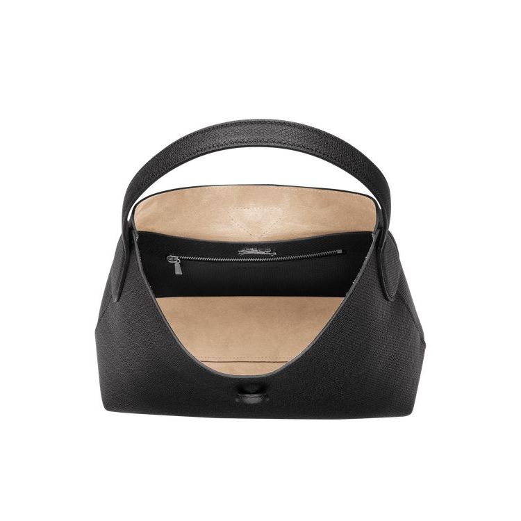 Sacs À Bandoulière Longchamp M Cuir Noir | 81742-JDWO