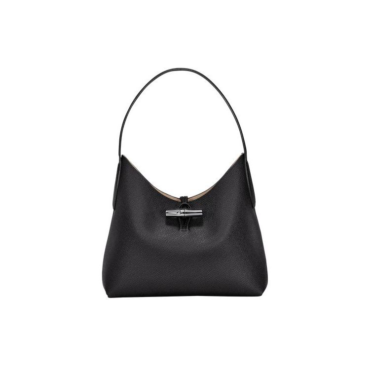 Sacs À Bandoulière Longchamp M Cuir Noir | 81742-JDWO