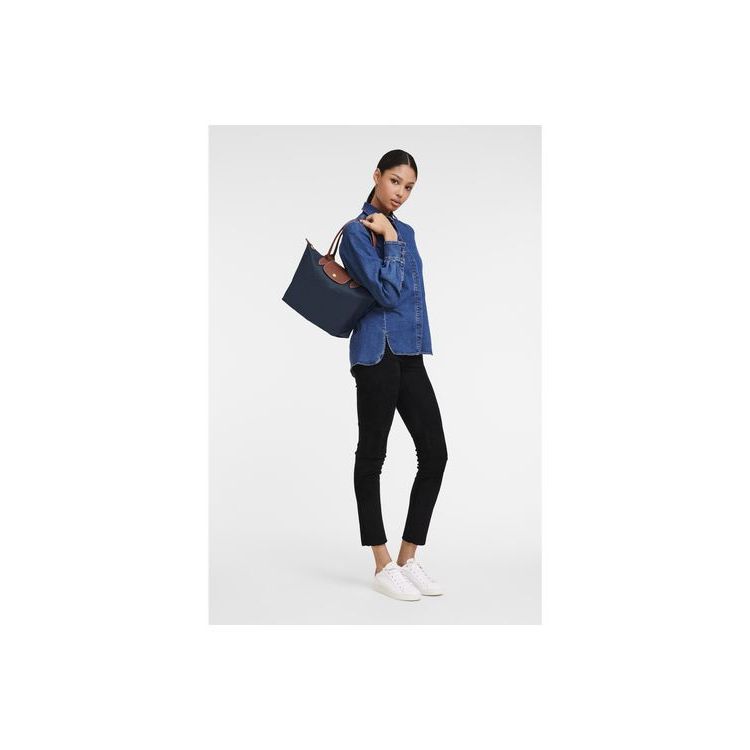 Sacs À Bandoulière Longchamp S Recycled canvas Bleu Marine | 21348-IQUP