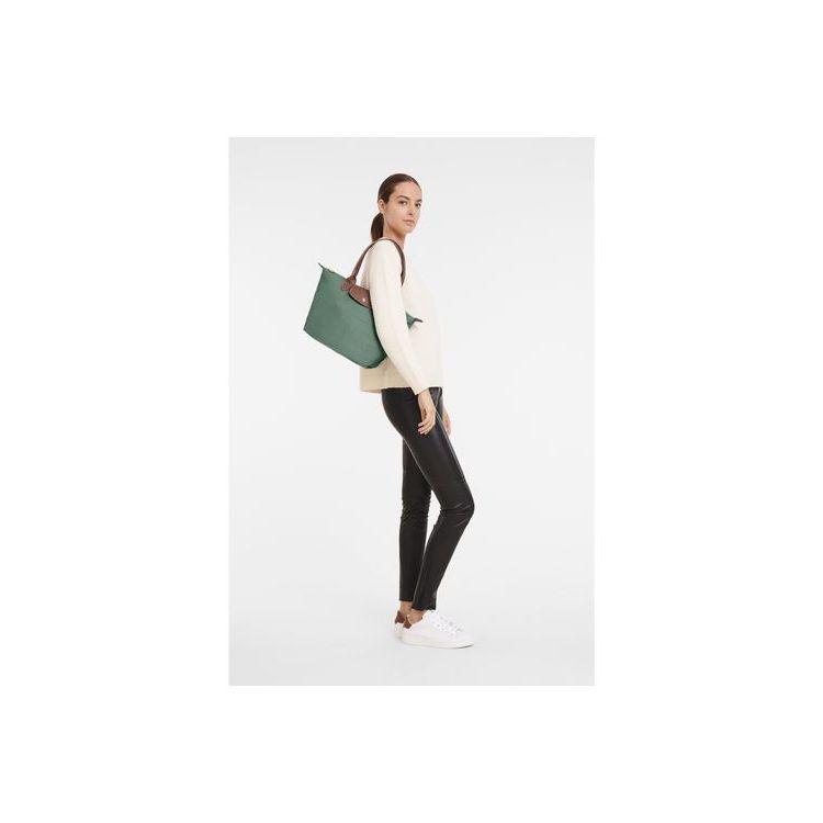 Sacs À Bandoulière Longchamp S Recycled canvas Grise Vert | 85412-OALG