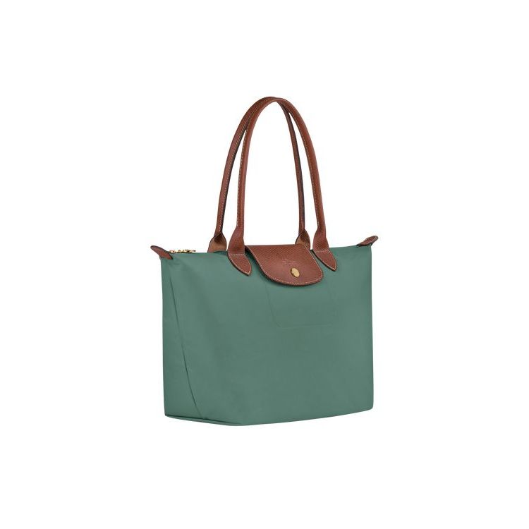 Sacs À Bandoulière Longchamp S Recycled canvas Grise Vert | 85412-OALG