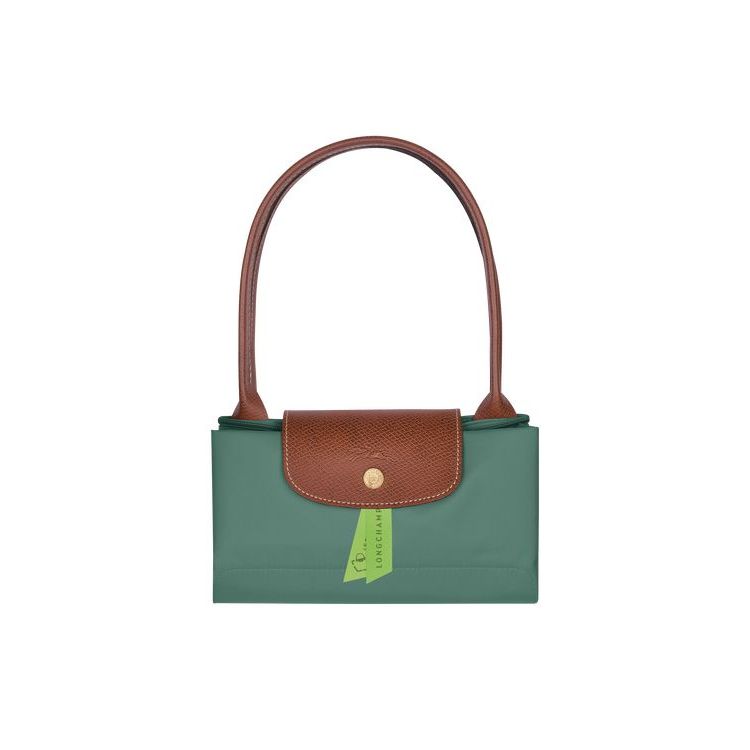 Sacs À Bandoulière Longchamp S Recycled canvas Grise Vert | 85412-OALG