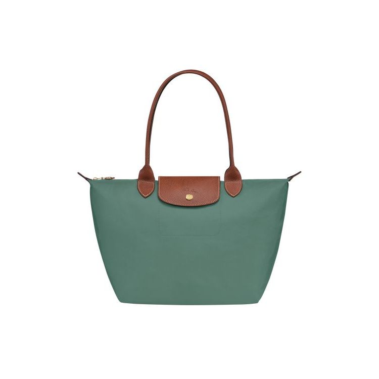 Sacs À Bandoulière Longchamp S Recycled canvas Grise Vert | 85412-OALG