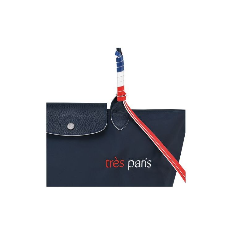 Sacs À Bandoulière Longchamp Shopping L Recycled canvas Bleu Marine | 78064-SUQX