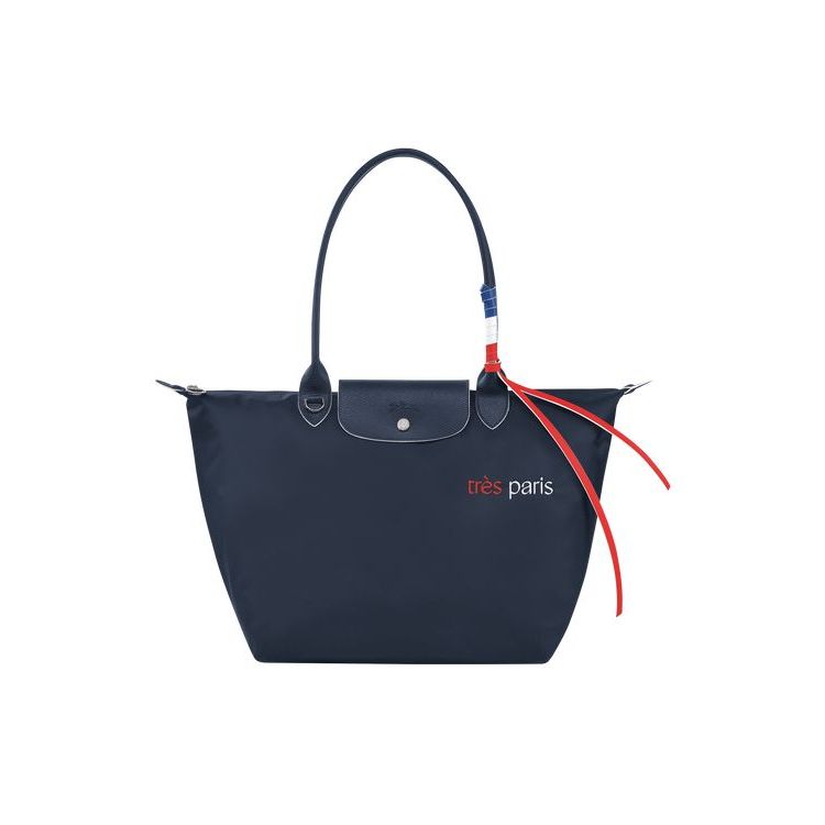 Sacs À Bandoulière Longchamp Shopping L Recycled canvas Bleu Marine | 78064-SUQX