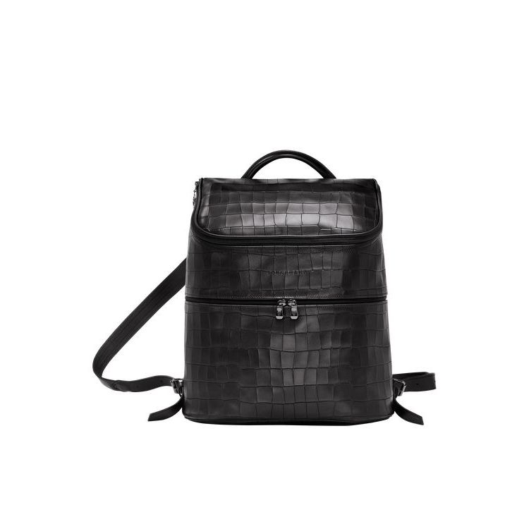 Sacs À Dos Longchamp Cuir Noir | 04359-RSZD