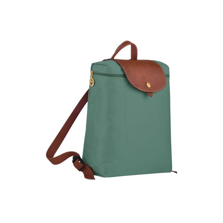 Sacs À Dos Longchamp Recycled canvas Grise Vert | 29687-XBTY