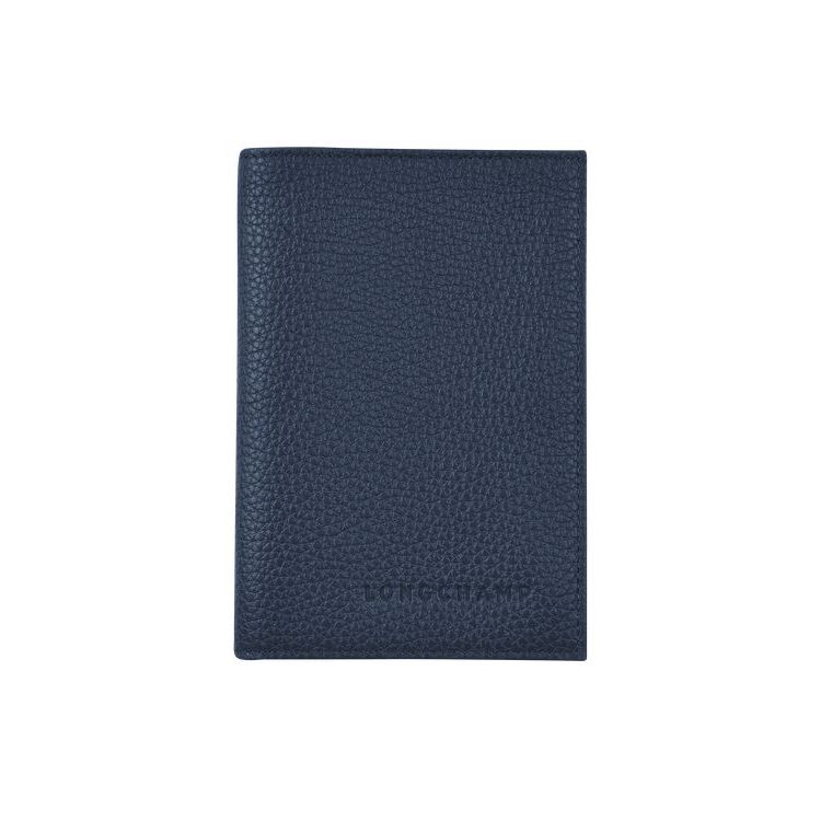 Travel Accessories Longchamp Passport Cover Cuir Bleu Marine | 38165-BXAD