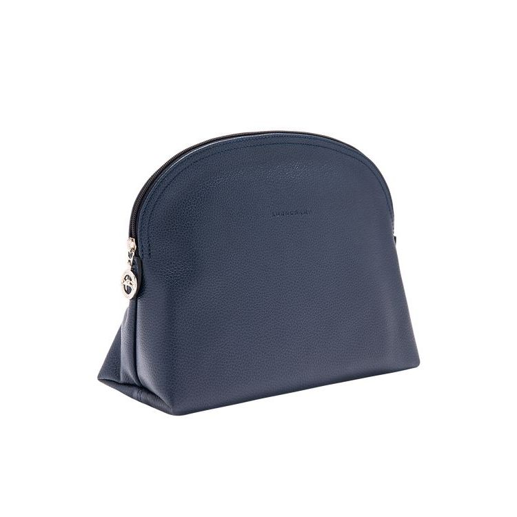 Trousses De Toilette Longchamp Cuir Bleu Marine | 82379-MKZR