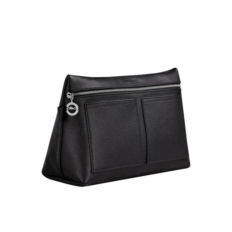 Trousses De Toilette Longchamp Cuir Noir | 14896-BKNE