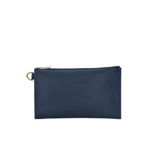 Pochettes Longchamp Pouch Cuir Bleu Marine | 19643-KRHM