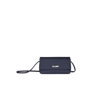 Pochettes Longchamp Pouch Cuir Bleu Marine | 68412-RYXO